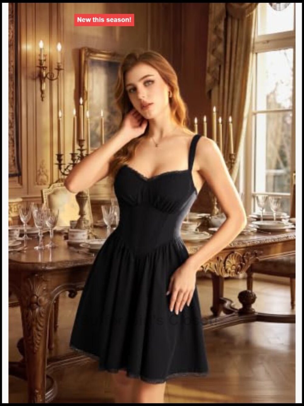 Lace Corset Mini Dress with Pockets Sweetheart Neck Smocked Back - Picture 3 of 7